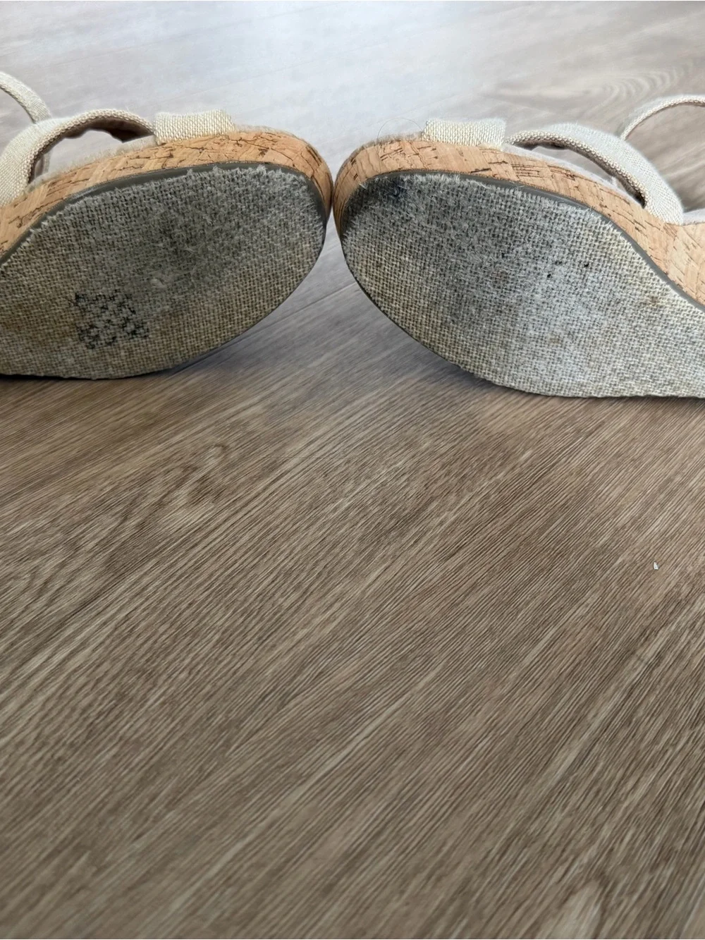 Toms Beige Cork Wedge Sandals with Fabric Straps